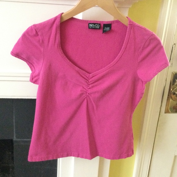 New York & Company Tops - Vintage NY & Co Center Ruched Cinched V-neck Top Y2K Pink - Sz Medium